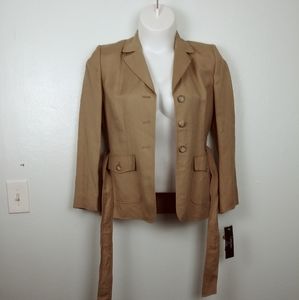 Beige Blazer with Belted Waist Women's Size 10 Linen Blend Office Career Office